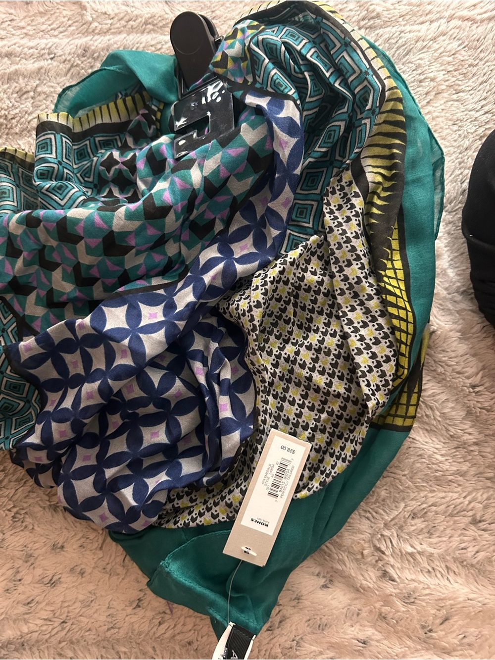 Infinity Printed Geometric Silk-Blend Scarf in Teal and Blue
